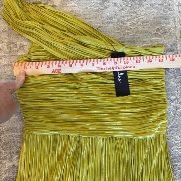 Lulu's Poised Performance Chartreuse Plisse One-Shoulder Maxi Dress - Picture 7 of 9